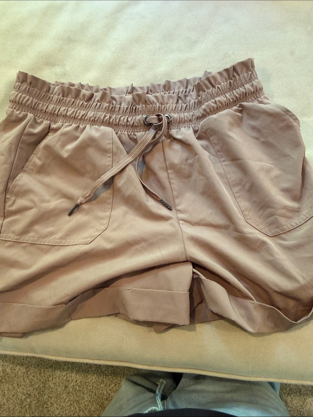 Danskin Taupe Drawstring Elastic-Waist Shorts